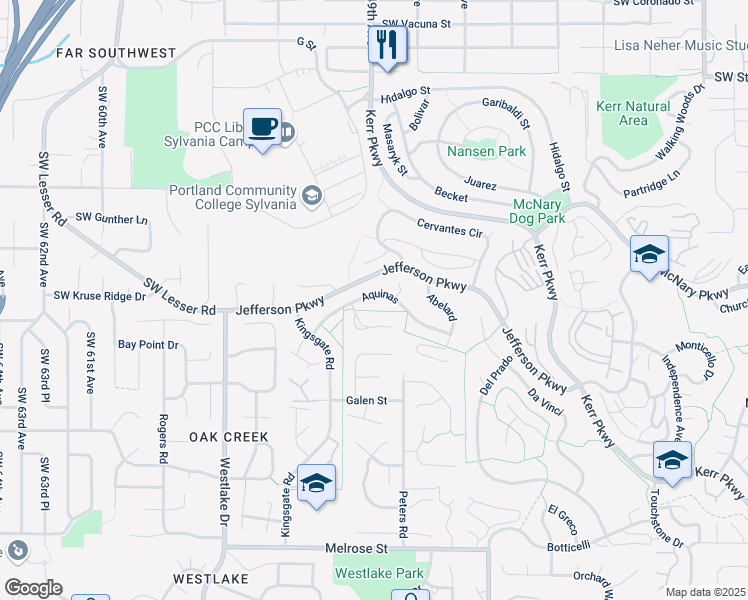 map of restaurants, bars, coffee shops, grocery stores, and more near 33 Aquinas in Lake Oswego