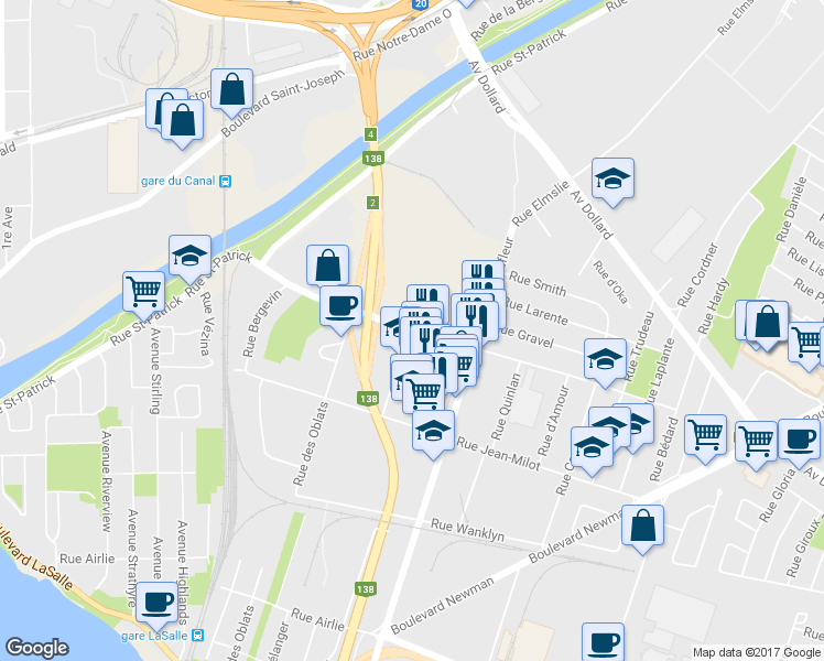 map of restaurants, bars, coffee shops, grocery stores, and more near 9588 Rue Clément in Montreal