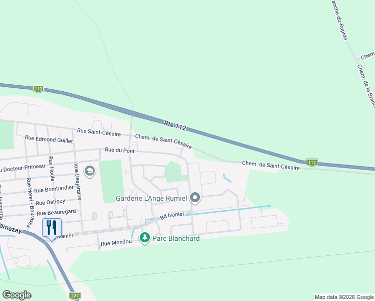 map of restaurants, bars, coffee shops, grocery stores, and more near 2462 Chemin de Saint-Césaire in Marieville