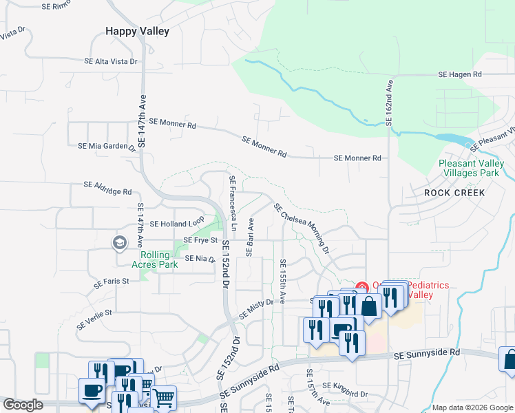 map of restaurants, bars, coffee shops, grocery stores, and more near 12281 Southeast Bari Avenue in Happy Valley