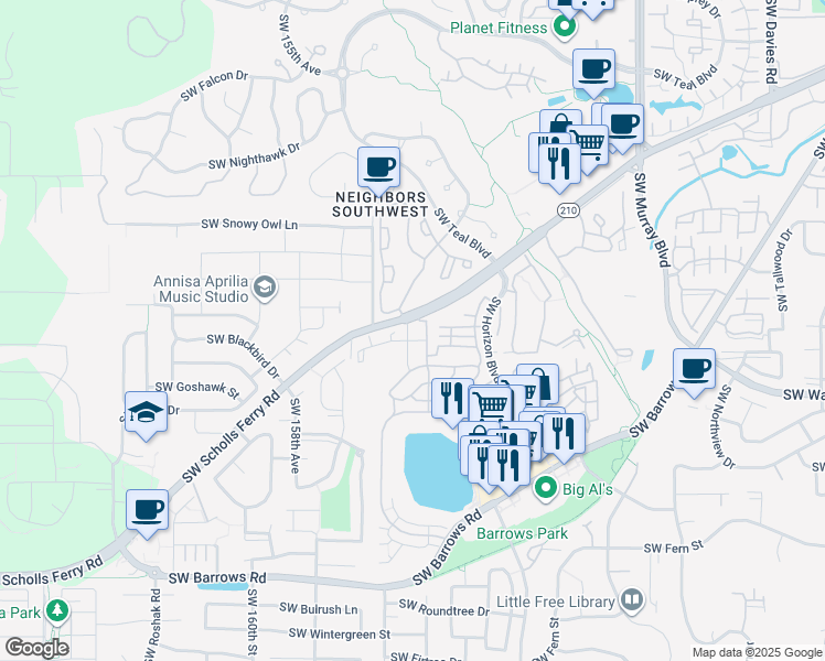 map of restaurants, bars, coffee shops, grocery stores, and more near 11940 Southwest Sagehen Street in Beaverton