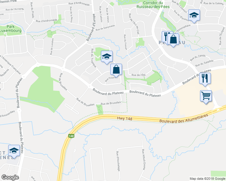 map of restaurants, bars, coffee shops, grocery stores, and more near 330 Boulevard du Plateau in Gatineau