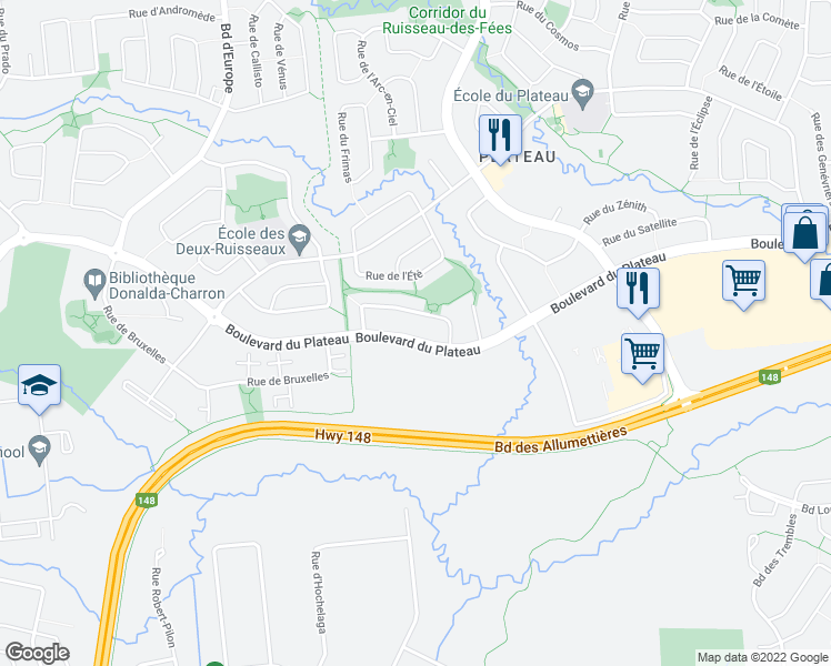 map of restaurants, bars, coffee shops, grocery stores, and more near 284 Boulevard du Plateau in Gatineau