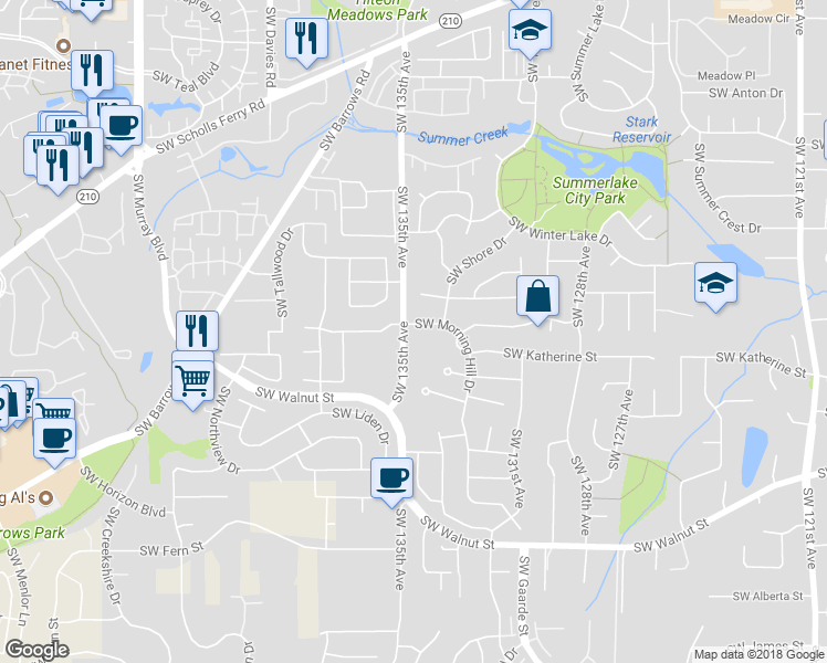 map of restaurants, bars, coffee shops, grocery stores, and more near 11905 Southwest Morning Hill Drive in Tigard