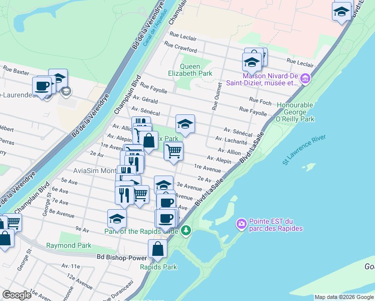 map of restaurants, bars, coffee shops, grocery stores, and more near 131 Avenue Alepin in Montréal