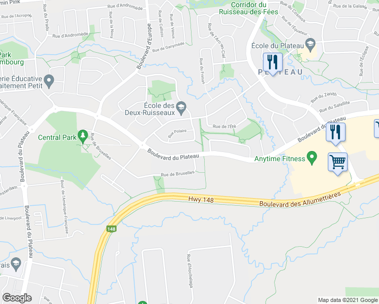 map of restaurants, bars, coffee shops, grocery stores, and more near 322 Boulevard du Plateau in Gatineau
