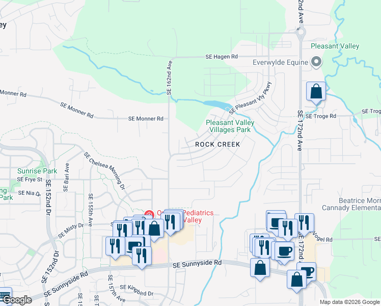 map of restaurants, bars, coffee shops, grocery stores, and more near 11597 Southeast Majestic Falls Avenue in Happy Valley