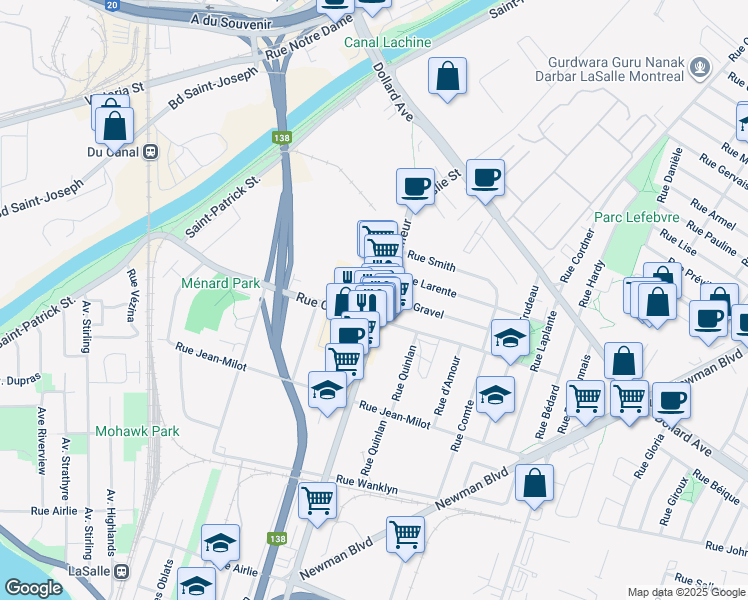 map of restaurants, bars, coffee shops, grocery stores, and more near 476 Avenue Lafleur in Montréal