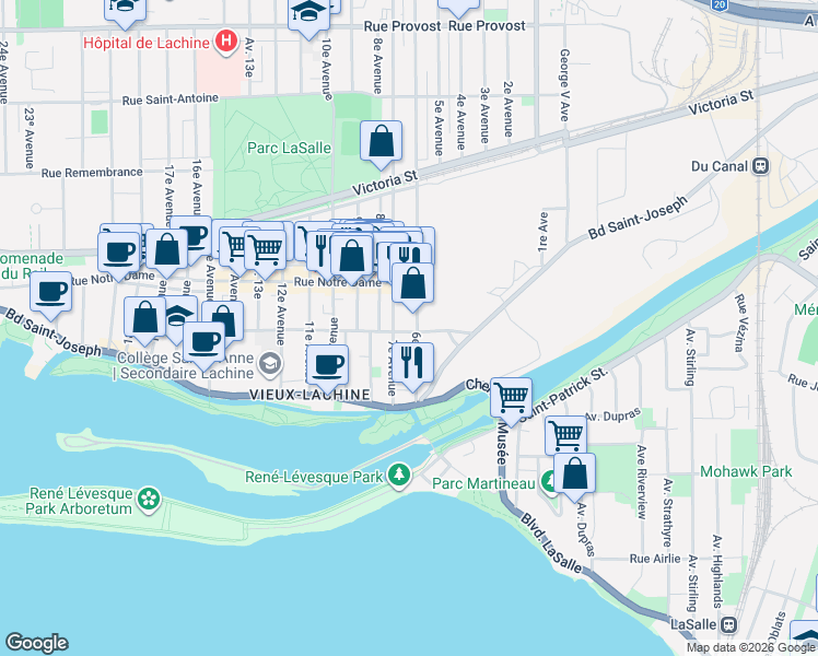 map of restaurants, bars, coffee shops, grocery stores, and more near 684 Rue Saint-Louis in Montréal