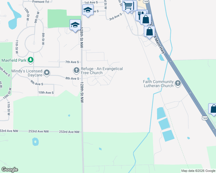 map of restaurants, bars, coffee shops, grocery stores, and more near 12645 Pond View Road in Zimmerman