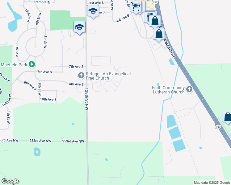 map of restaurants, bars, coffee shops, grocery stores, and more near 12641 Pond View Road in Zimmerman