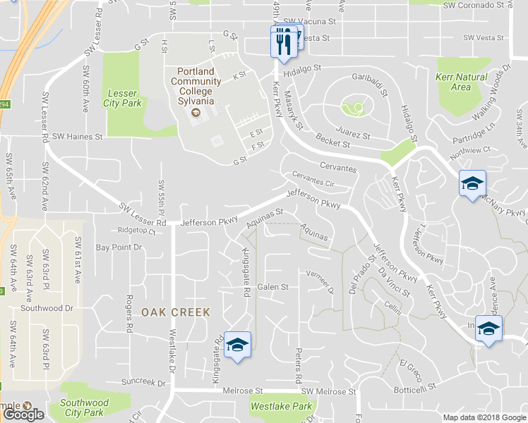 map of restaurants, bars, coffee shops, grocery stores, and more near 26 Aquinas Street in Lake Oswego