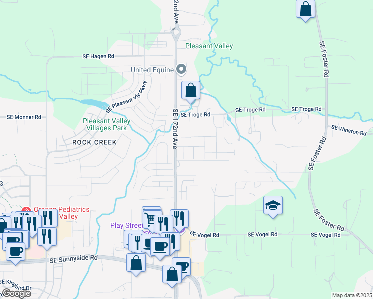 map of restaurants, bars, coffee shops, grocery stores, and more near 12349 Southeast Zion Street in Damascus