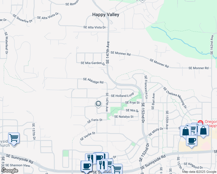 map of restaurants, bars, coffee shops, grocery stores, and more near 14684 Southeast Badger Creek Road in Happy Valley
