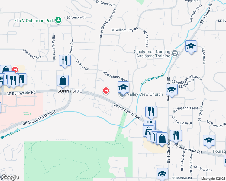 map of restaurants, bars, coffee shops, grocery stores, and more near 12154 Southeast 114th Court in Happy Valley
