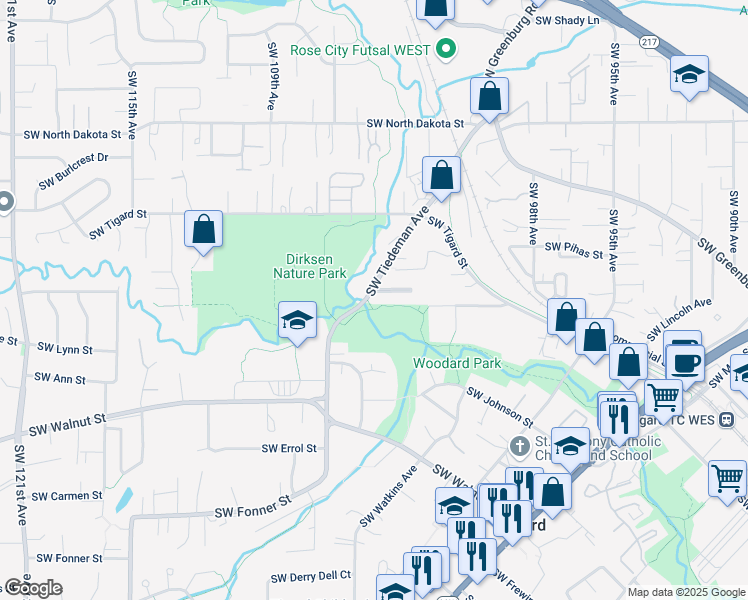 map of restaurants, bars, coffee shops, grocery stores, and more near 11935 Southwest Tiedeman Avenue in Tigard