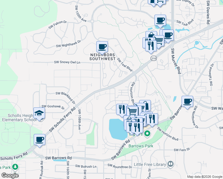 map of restaurants, bars, coffee shops, grocery stores, and more near 11955 Southwest Sagehen Street in Beaverton