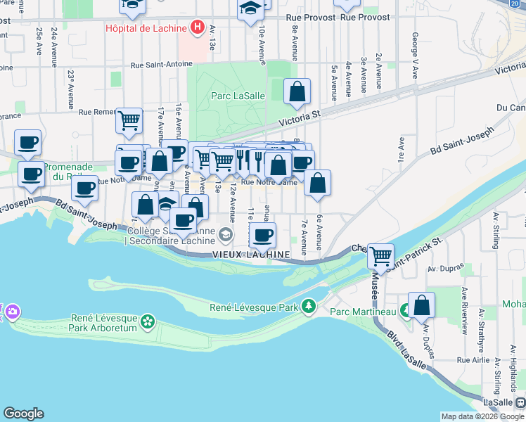 map of restaurants, bars, coffee shops, grocery stores, and more near 1000 Rue Saint-Louis in Montréal
