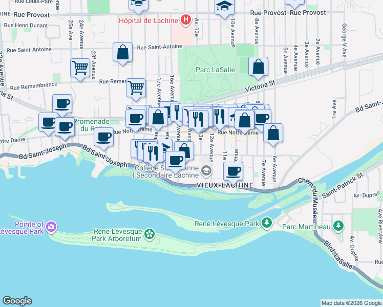 map of restaurants, bars, coffee shops, grocery stores, and more near 112 14e Avenue in Montréal