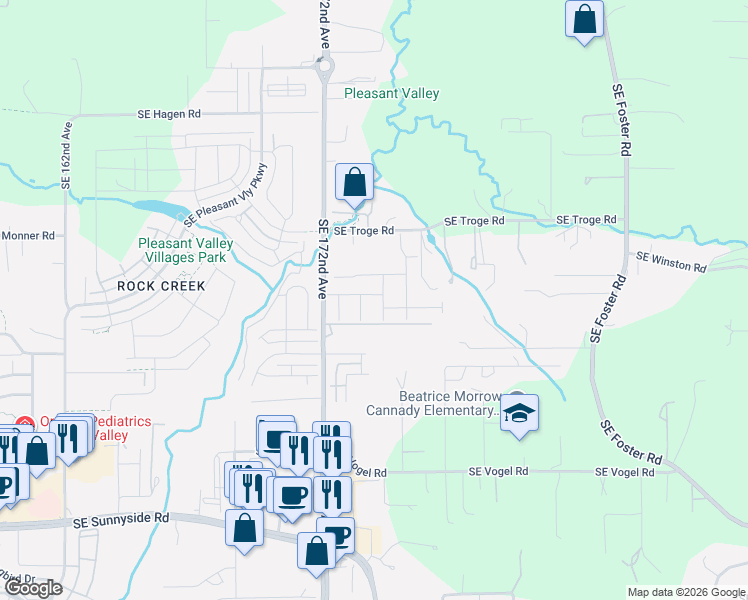 map of restaurants, bars, coffee shops, grocery stores, and more near 17366 Southeast Blackburn Street in Damascus
