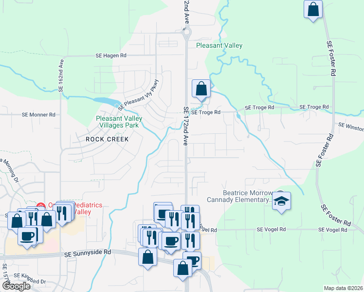 map of restaurants, bars, coffee shops, grocery stores, and more near 12349 Southeast Zion Street in Damascus