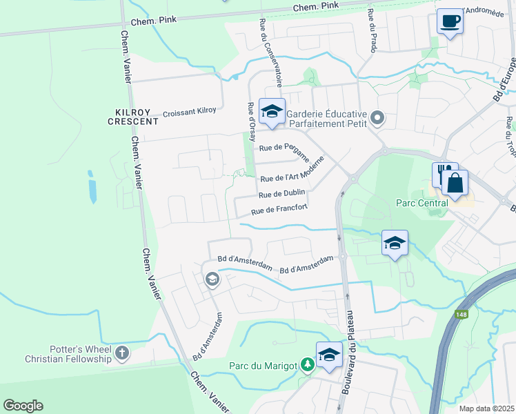 map of restaurants, bars, coffee shops, grocery stores, and more near 70 Rue de Francfort in Gatineau