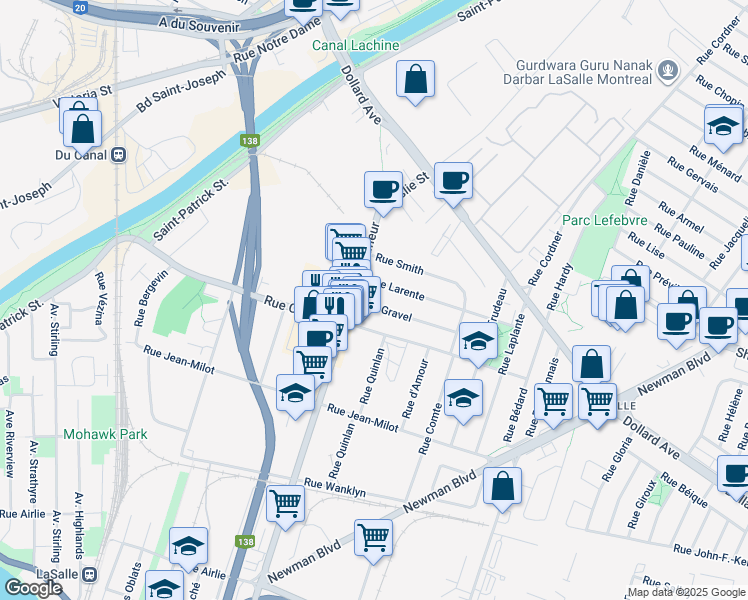 map of restaurants, bars, coffee shops, grocery stores, and more near in Montreal