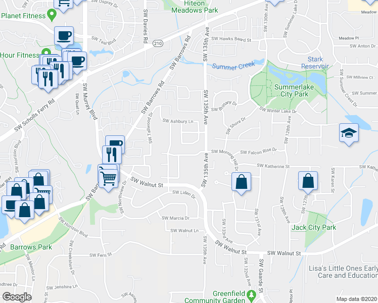 map of restaurants, bars, coffee shops, grocery stores, and more near 11844 Southwest Morning Hill Drive in Tigard