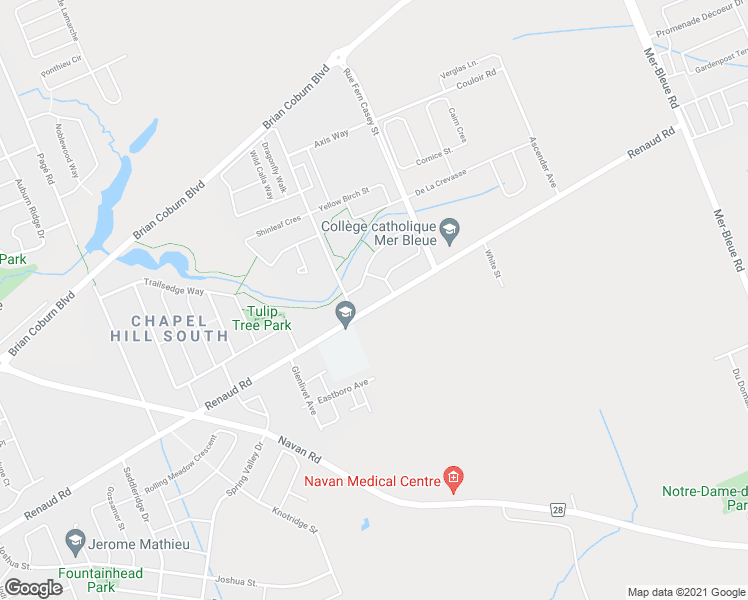 map of restaurants, bars, coffee shops, grocery stores, and more near 6335 Renaud Road in Ottawa