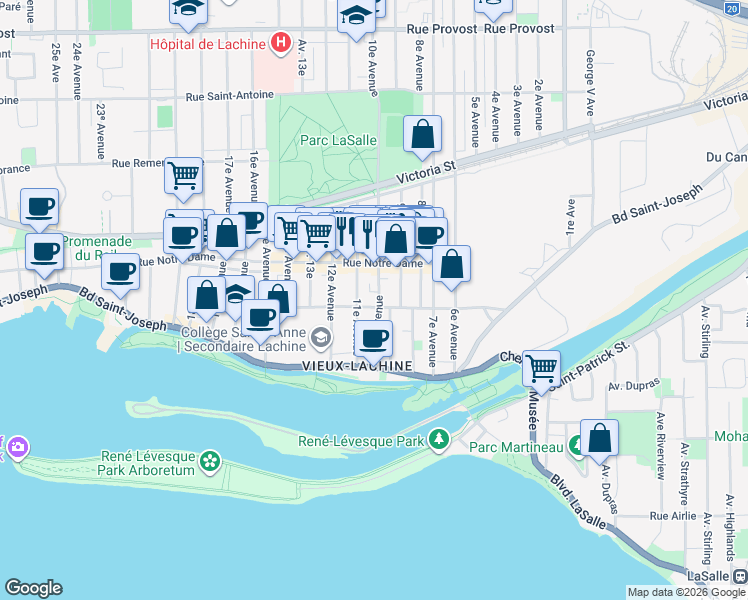 map of restaurants, bars, coffee shops, grocery stores, and more near 1000 Rue Saint-Louis in Montréal