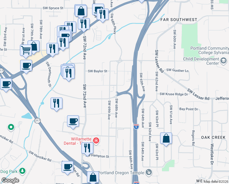 map of restaurants, bars, coffee shops, grocery stores, and more near 11955 Southwest 68th Avenue in Tigard