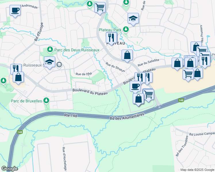 map of restaurants, bars, coffee shops, grocery stores, and more near 6 Rue de l'Astre in Gatineau