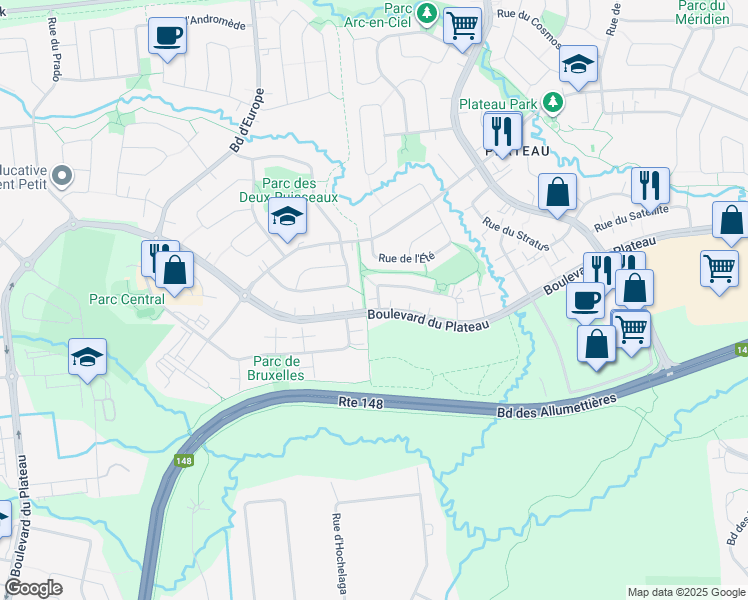 map of restaurants, bars, coffee shops, grocery stores, and more near 58 Rue de l'Automne in Gatineau