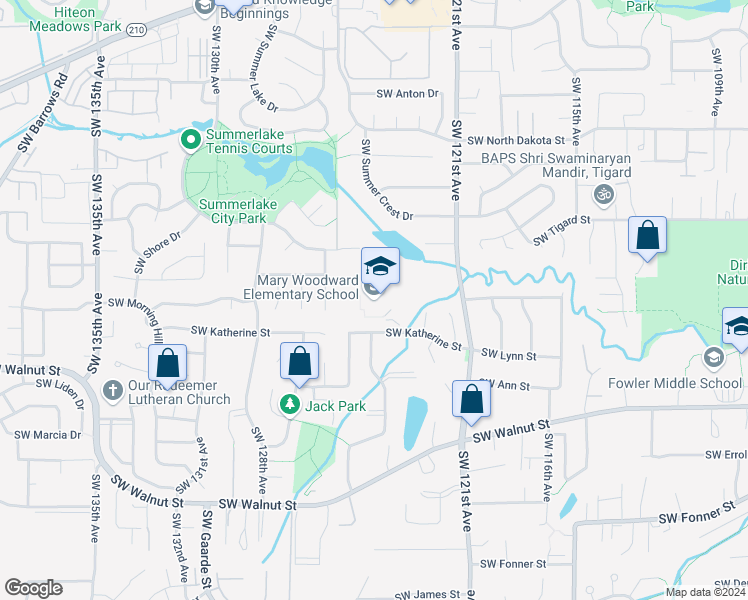 map of restaurants, bars, coffee shops, grocery stores, and more near 12325 Southwest Katherine Street in Tigard