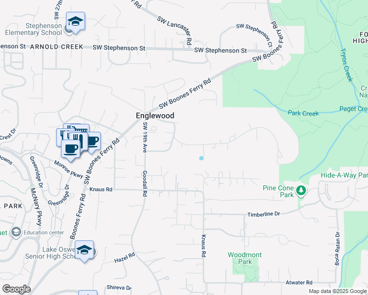 map of restaurants, bars, coffee shops, grocery stores, and more near 1430 Englewood Drive in Lake Oswego