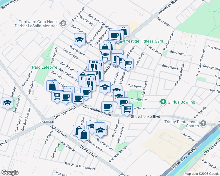 map of restaurants, bars, coffee shops, grocery stores, and more near 8099 Rue Turley in Montréal