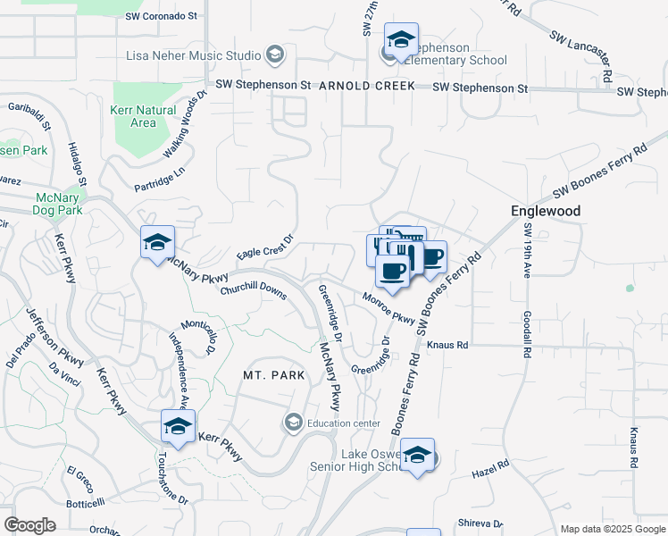 map of restaurants, bars, coffee shops, grocery stores, and more near 40 Southwest Condolea Court in Lake Oswego