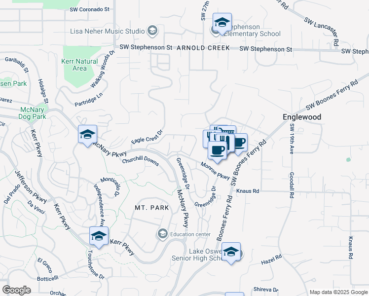 map of restaurants, bars, coffee shops, grocery stores, and more near 40 Southwest Condolea Court in Lake Oswego