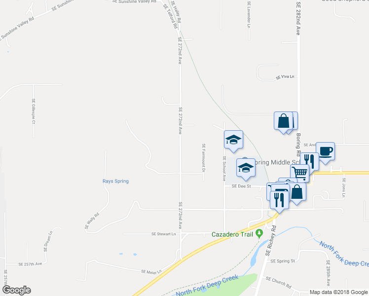 map of restaurants, bars, coffee shops, grocery stores, and more near 12282 Southeast 272nd Avenue in Boring