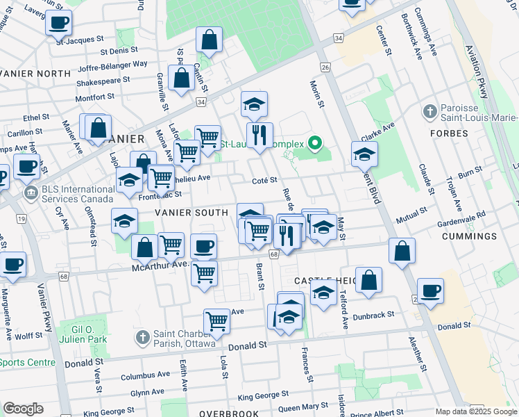 map of restaurants, bars, coffee shops, grocery stores, and more near 370 Belisle Street in Ottawa