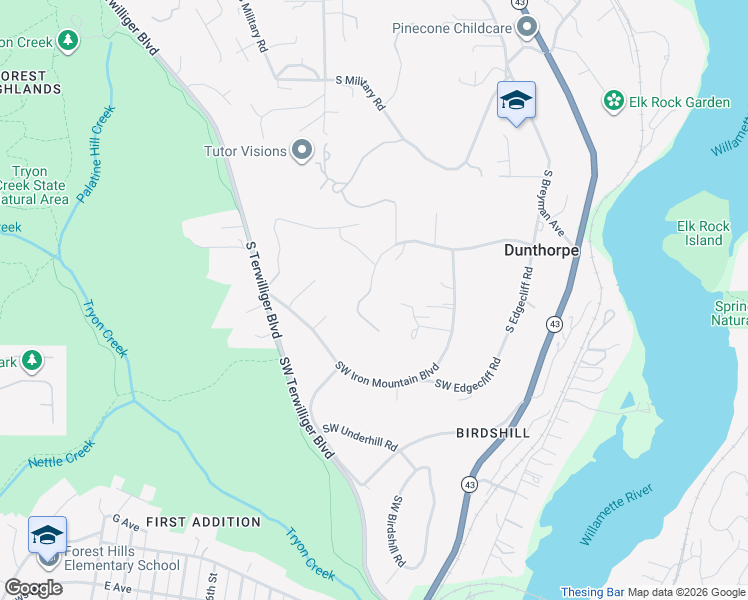 map of restaurants, bars, coffee shops, grocery stores, and more near 1607 South Greenwood Road in Portland