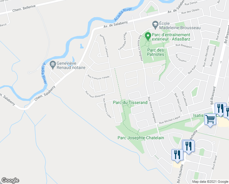 map of restaurants, bars, coffee shops, grocery stores, and more near 1854 Rue Henri-Blaquière in Chambly