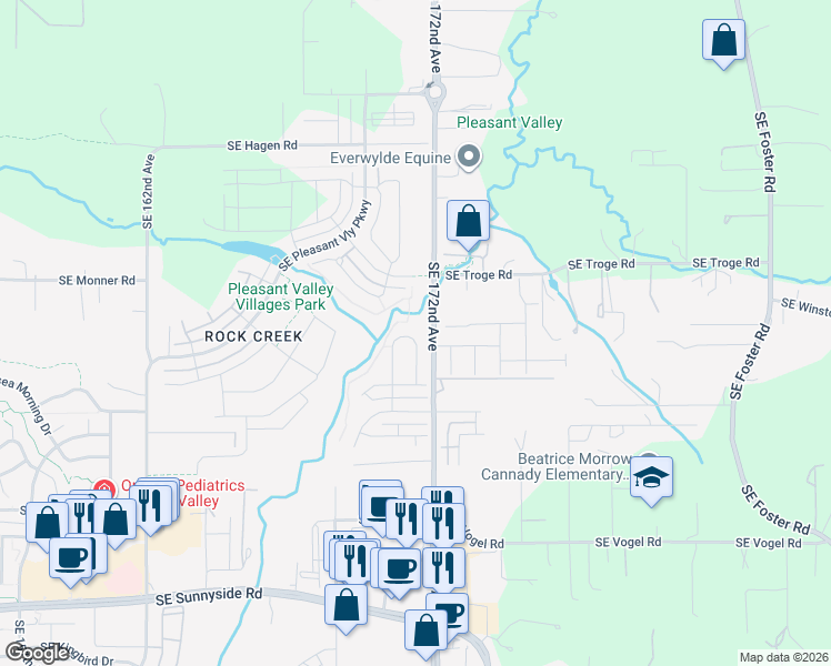 map of restaurants, bars, coffee shops, grocery stores, and more near 12380 Southeast Voyageurs Loop in Happy Valley