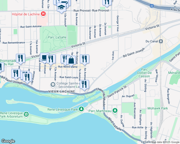 map of restaurants, bars, coffee shops, grocery stores, and more near in Montreal