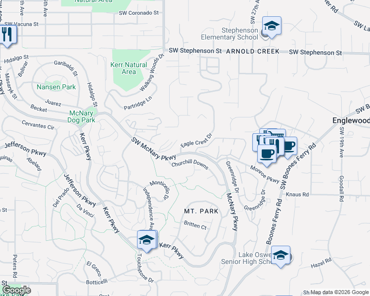 map of restaurants, bars, coffee shops, grocery stores, and more near 3101 Southwest McNary Parkway in Lake Oswego