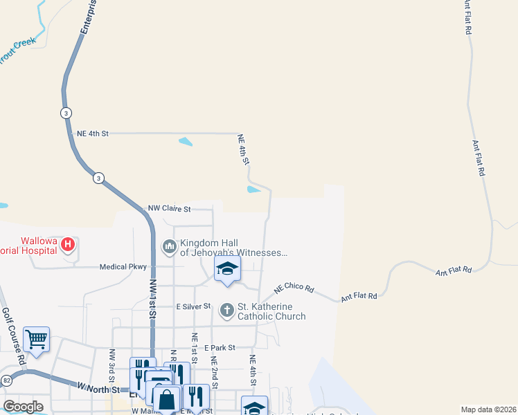 map of restaurants, bars, coffee shops, grocery stores, and more near 1009 Northeast Summit Drive in Enterprise