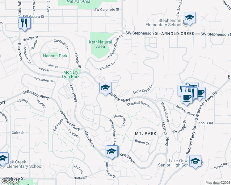 map of restaurants, bars, coffee shops, grocery stores, and more near 47 Oswego Summit in Lake Oswego
