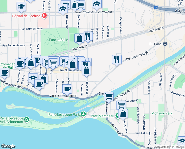 map of restaurants, bars, coffee shops, grocery stores, and more near in Montreal