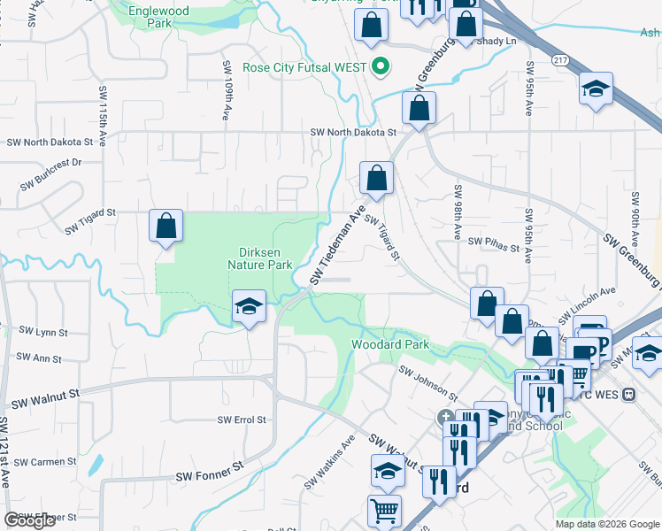 map of restaurants, bars, coffee shops, grocery stores, and more near 11820 Southwest Tiedeman Avenue in Portland