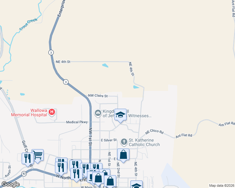 map of restaurants, bars, coffee shops, grocery stores, and more near 1009 Northeast Summit Drive in Enterprise